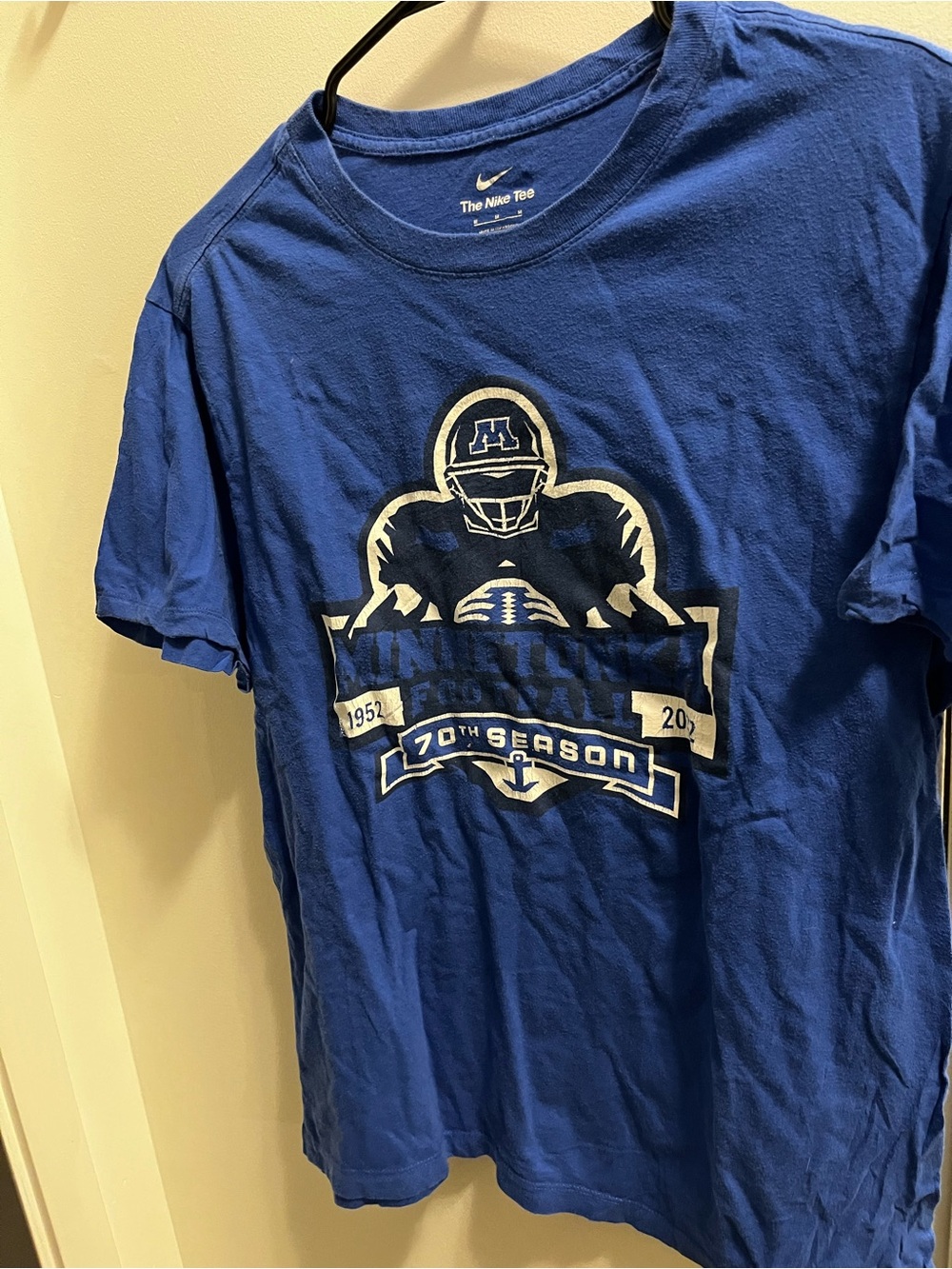 Vintage Nike Royal Blue Minnetonka Football Graphic Short Sleeve Tee